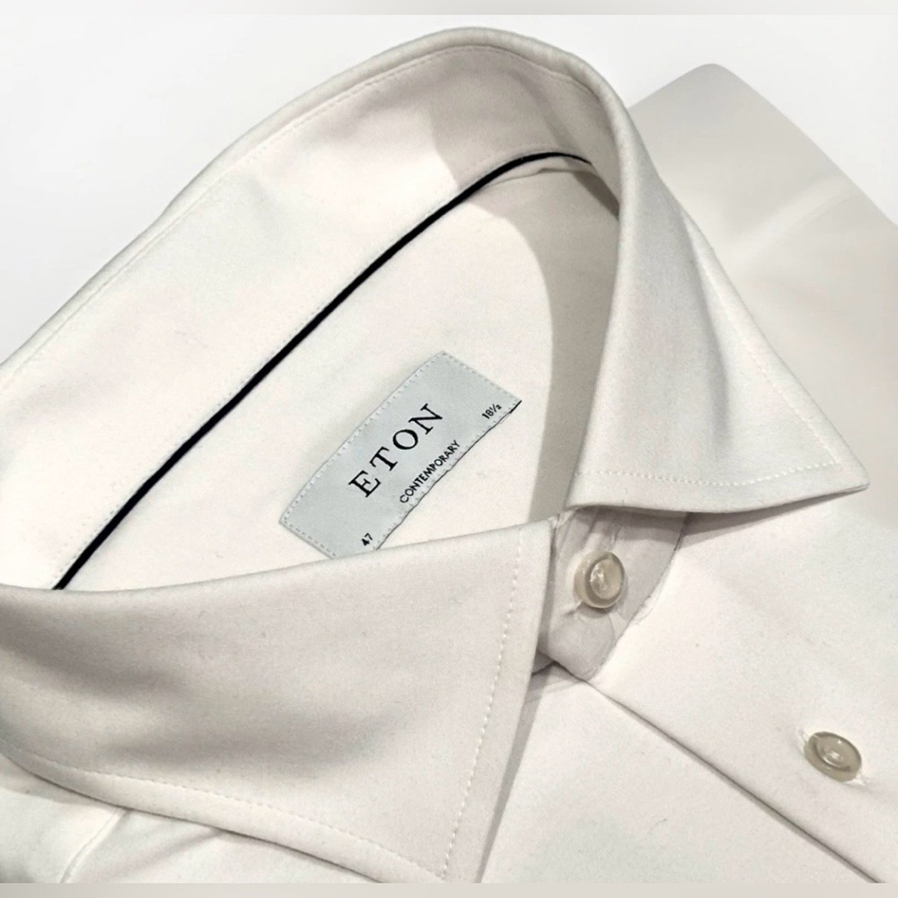 $425 NEW ETON DRESS SHIRT 18.5 47 CONTEMPORARY FIT SOLID WHITE RARE BIG & TALL